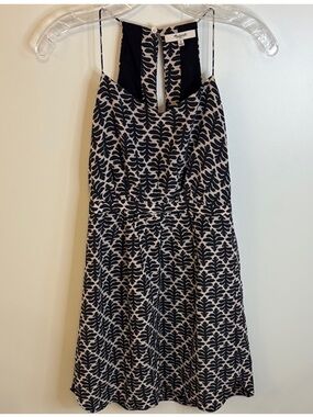 Madewell Black and Cream Silk A-Line Patterned Dress